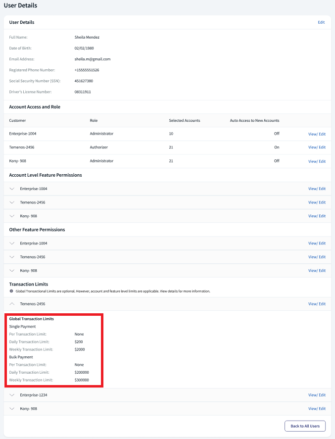 Trasaction limits to update